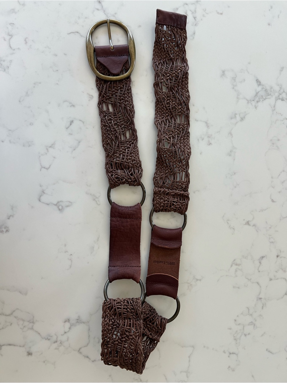 Boho Western CAbi Brown Woven Macrame 100% Leather Festival Hip Belt